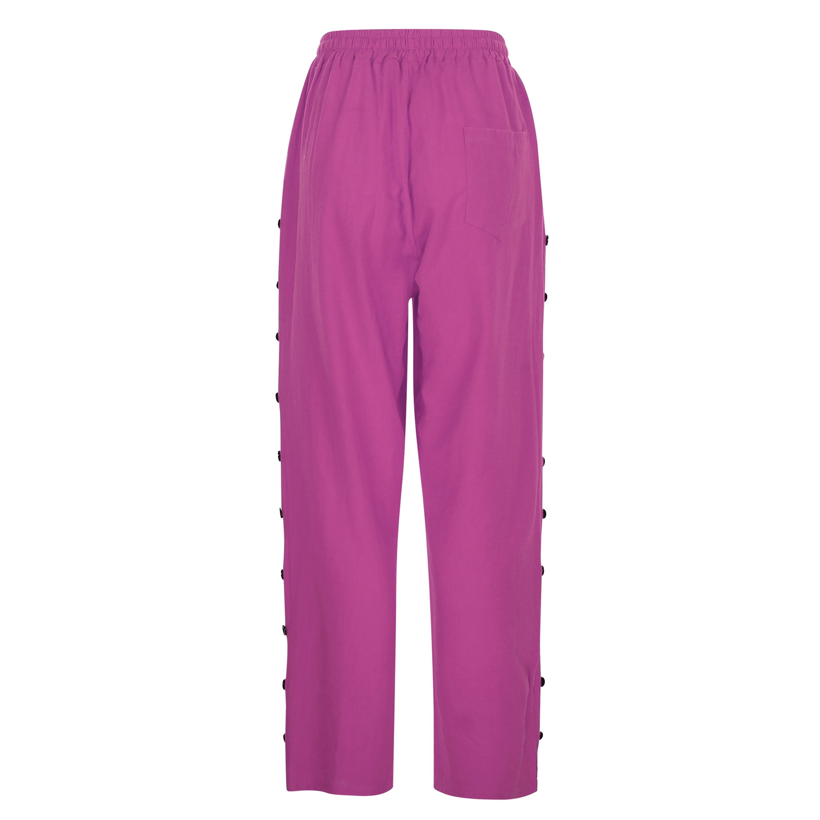thumbnail image 5 of Pantalones holgados con cintura elástica y hebilla lateral de color liso para mujer - Pantalones informales de poliéster con bolsillos traseros, tallas S-XXL, 5 of 8